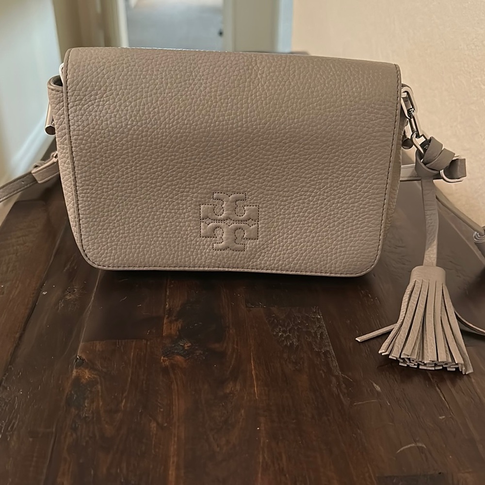 Tory Burch Gray Crossbody Bag with Leather Texture